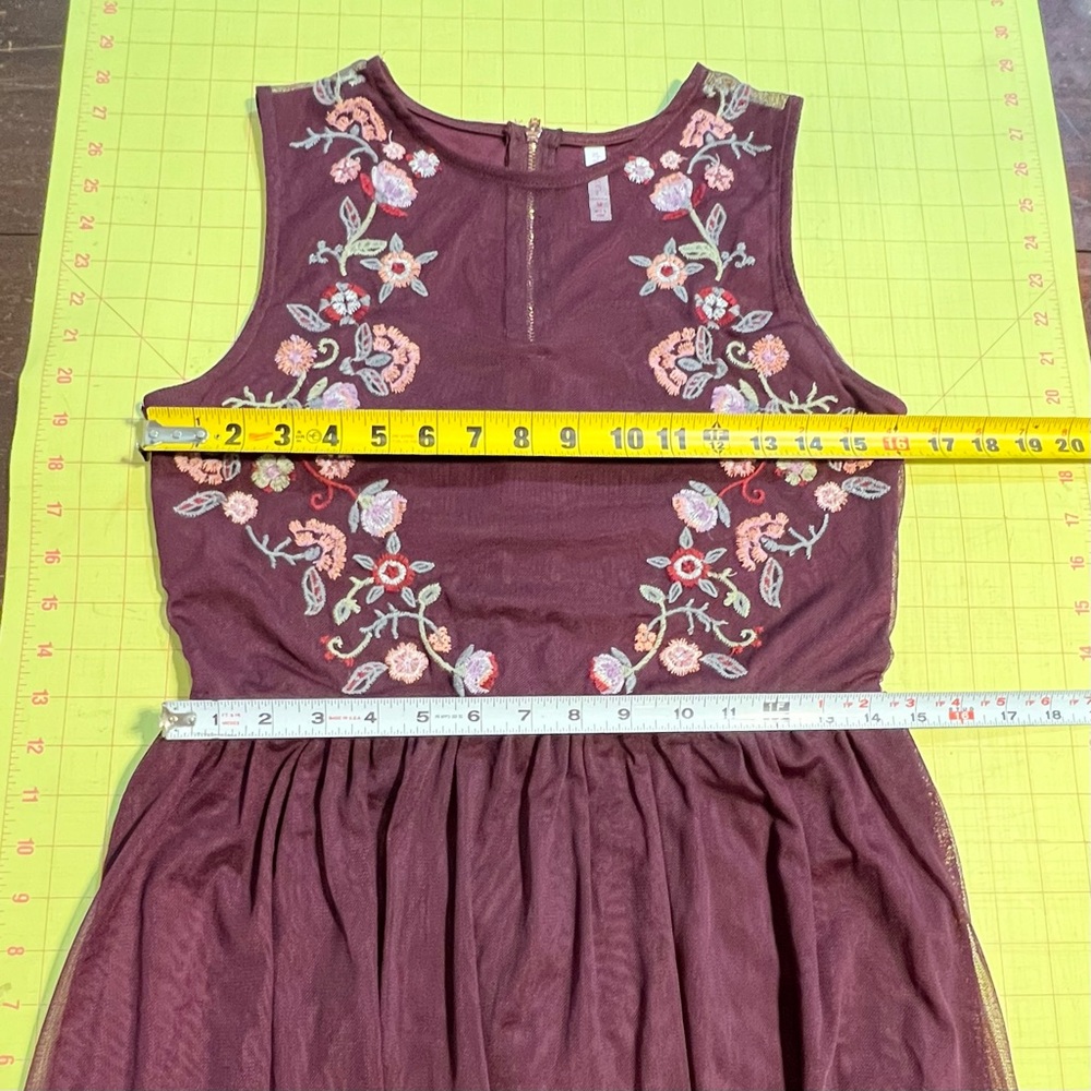 Woodland wildflower embroidered floral midi dress sheer earthy burgundy wine y2k - Picture 12 of 14